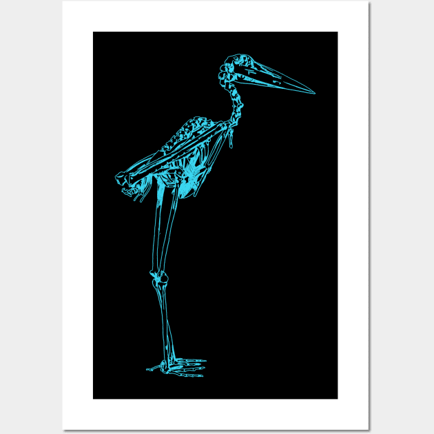 Stork Skeleton Blue Wall Art by Little Birds